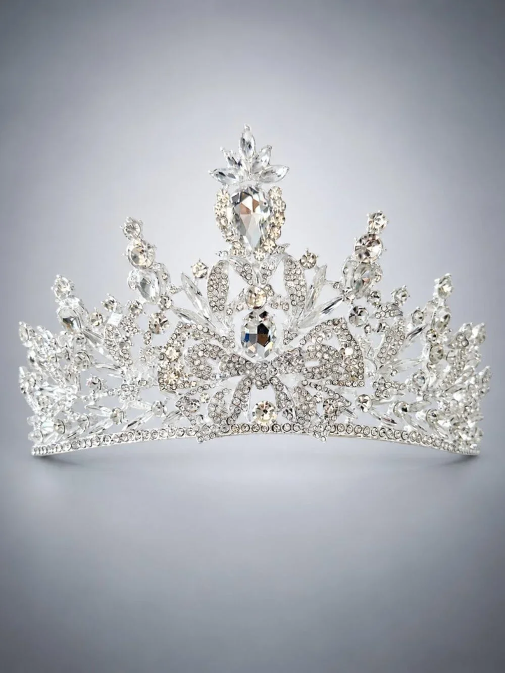 Vintage Silver Crystal Tiara Crown for Bridal Wedding, Pageants and Quinceañeras